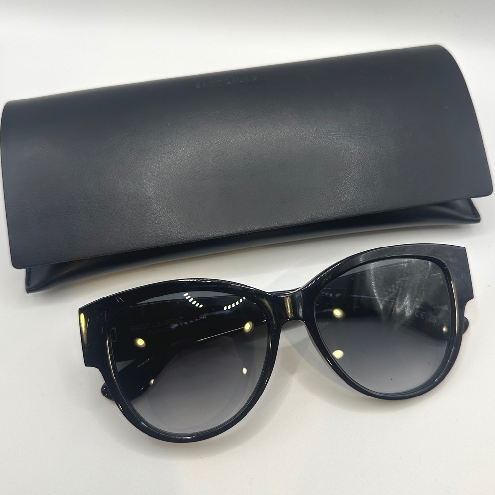 Saint Laurent SL M3 001 Black Cat Eye Sunglasses YSL Monogram Logo Italy Case - Picture 1 of 7